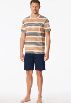 Schlafanzug kurz geringelt braun - Casual Nightwear