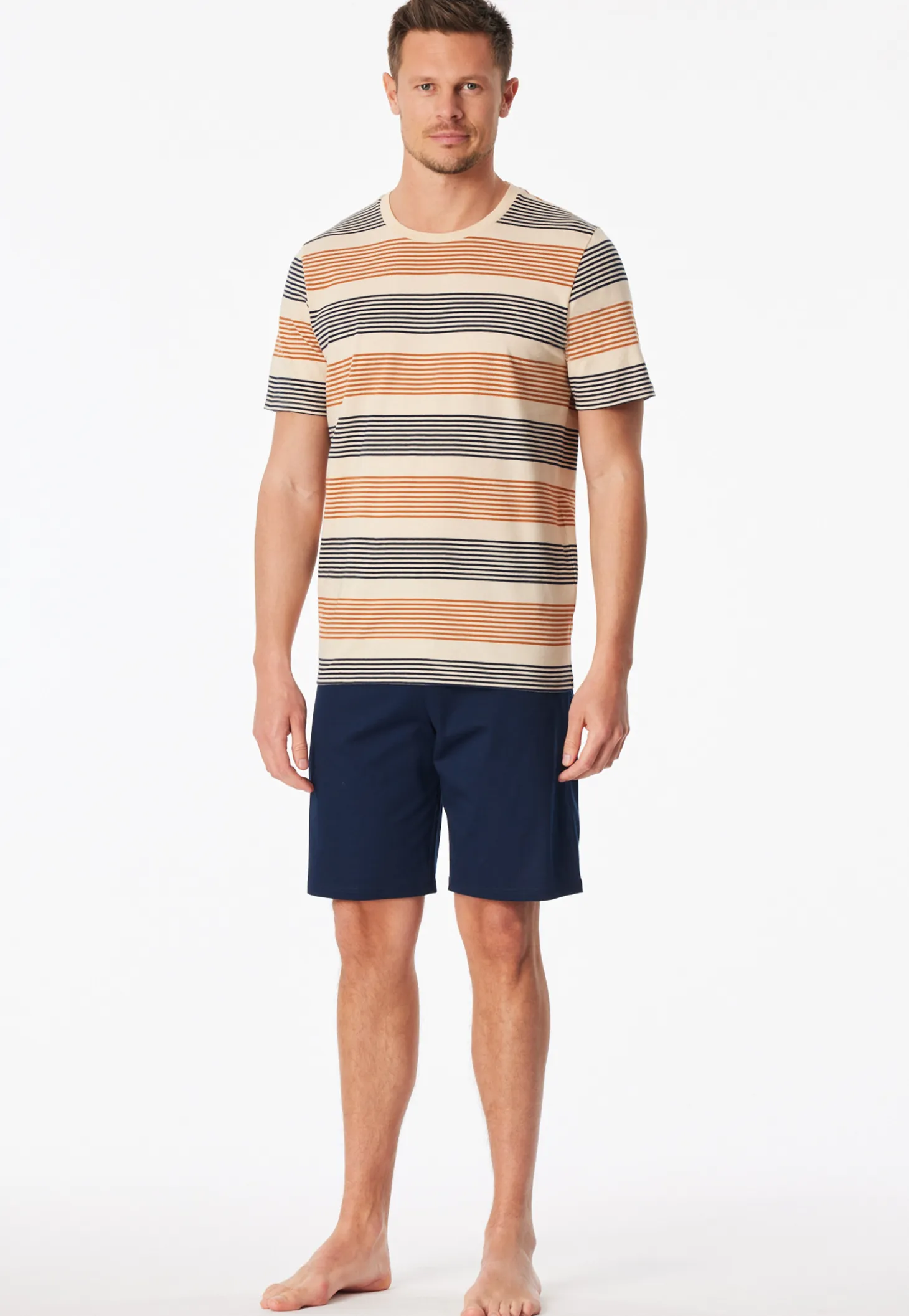 Schlafanzug kurz geringelt braun - Casual Nightwear