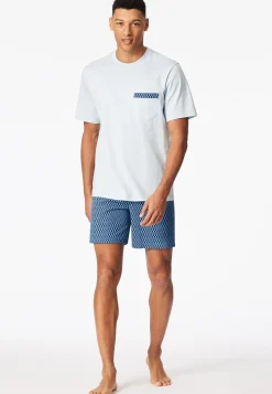 Schlafanzug kurz hellblau gemustert - Comfort Nightwear
