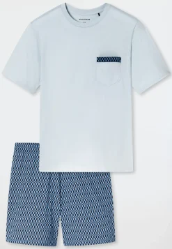 Schlafanzug kurz hellblau gemustert - Comfort Nightwear