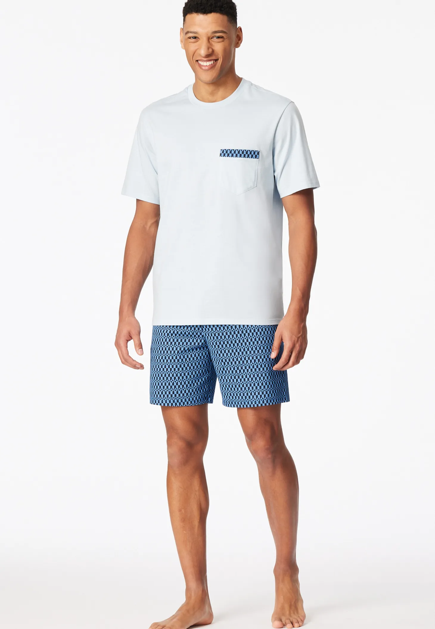 Schlafanzug kurz hellblau gemustert - Comfort Nightwear