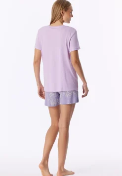 Schlafanzug kurz Interlock Blumen Flieder - Modern Nightwear