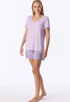 Schlafanzug kurz Interlock Blumen Flieder - Modern Nightwear