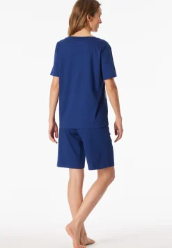 Schlafanzug kurz Interlock Palmen blau - Interlock