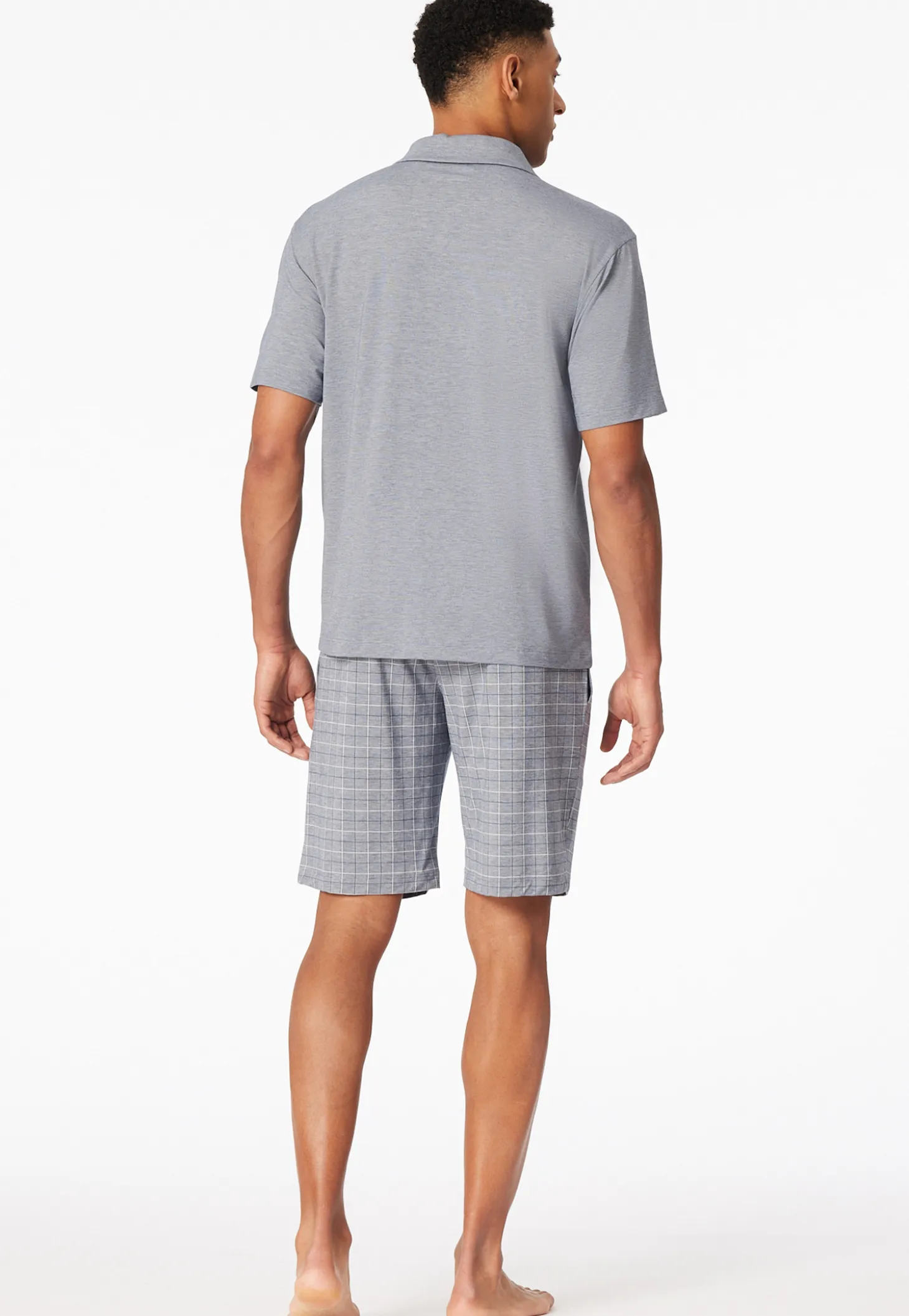 Schlafanzug kurz Jacquard Polokragen admiral kariert - Selected Premium