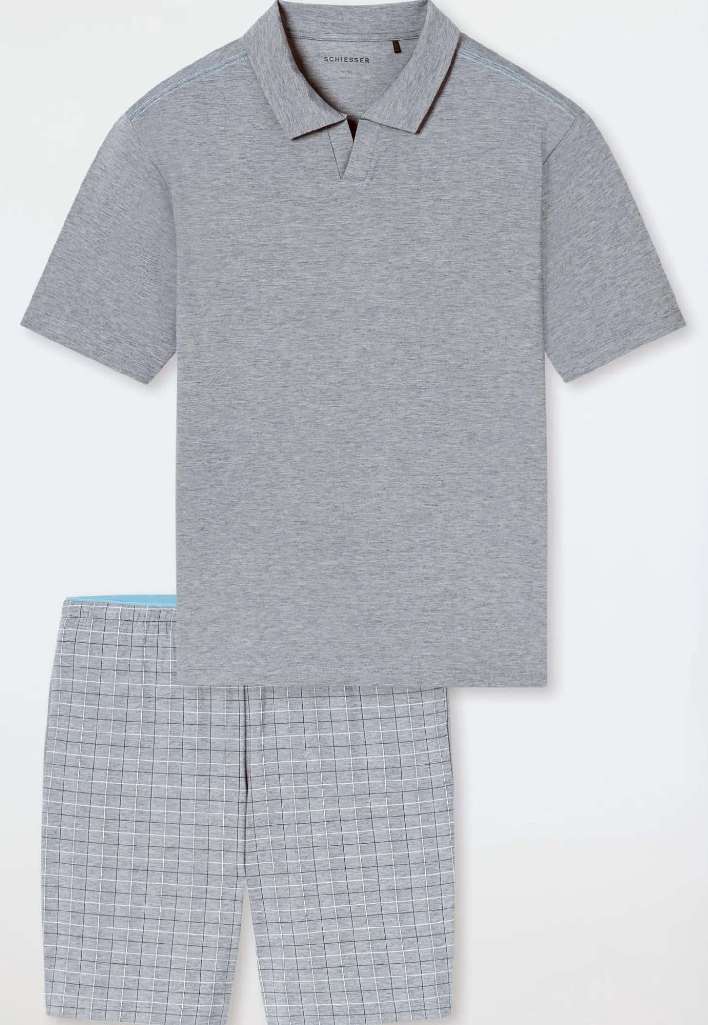 Schlafanzug kurz Jacquard Polokragen admiral kariert - Selected Premium