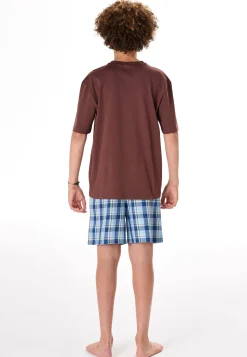 Schlafanzug kurz Karos braun - Teens Nightwear