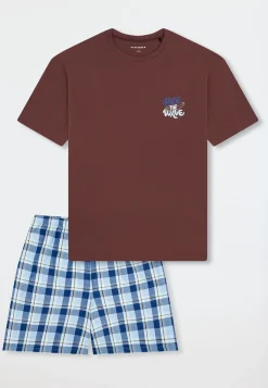 Schlafanzug kurz Karos braun - Teens Nightwear