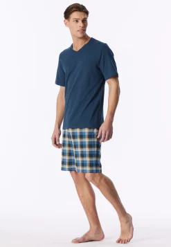 Schlafanzug kurz Karos deep blue - Casual Essentials