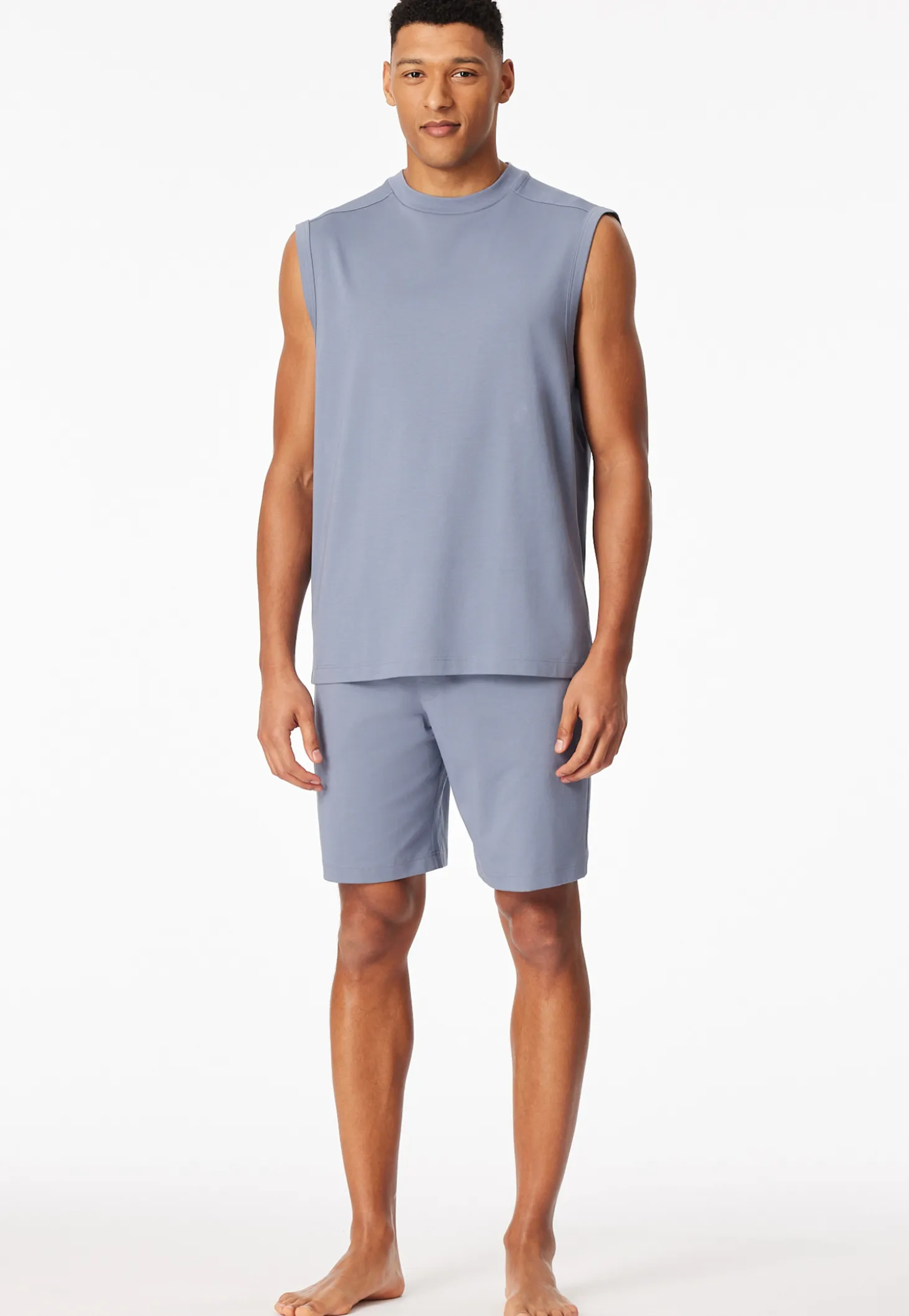 Schlafanzug kurz oversized ärmellos blaugrau - Modern Nightwear