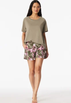 Schlafanzug kurz Palmen jade - Modern Nightwear