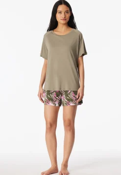Schlafanzug kurz Palmen jade - Modern Nightwear
