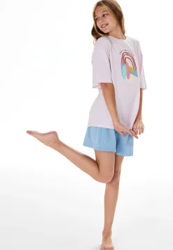 Schlafanzug kurz Regenbogen Surfer rosa - Teens Nightwear