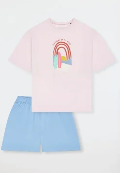 Schlafanzug kurz Regenbogen Surfer rosa - Teens Nightwear
