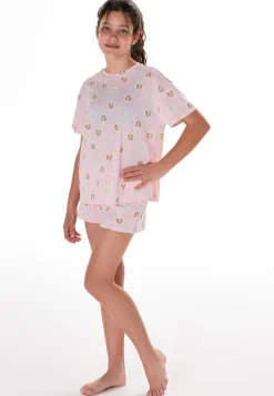 Schlafanzug kurz Regenbogen rosa - Teens Nightwear