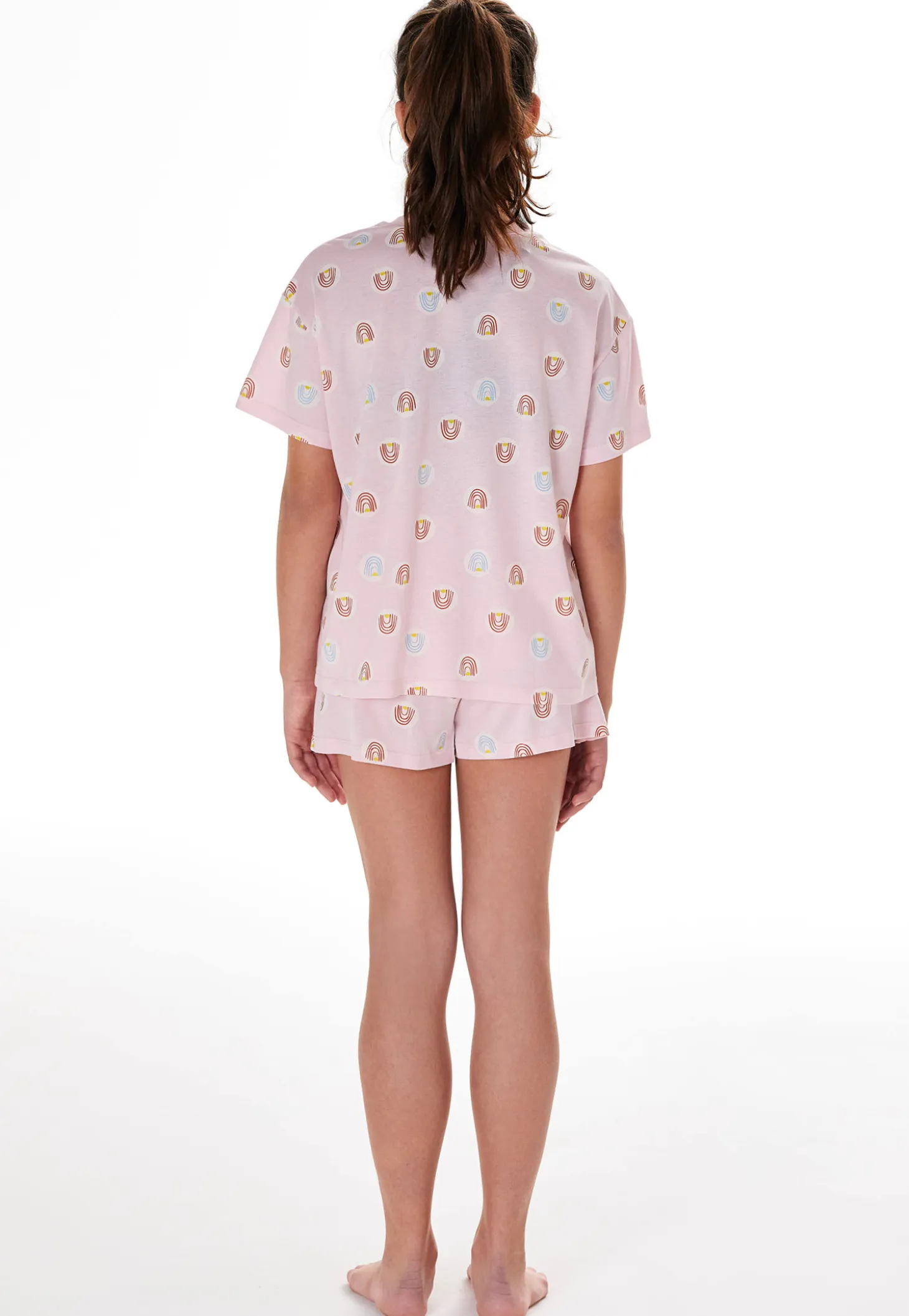 Schlafanzug kurz Regenbogen rosa - Teens Nightwear
