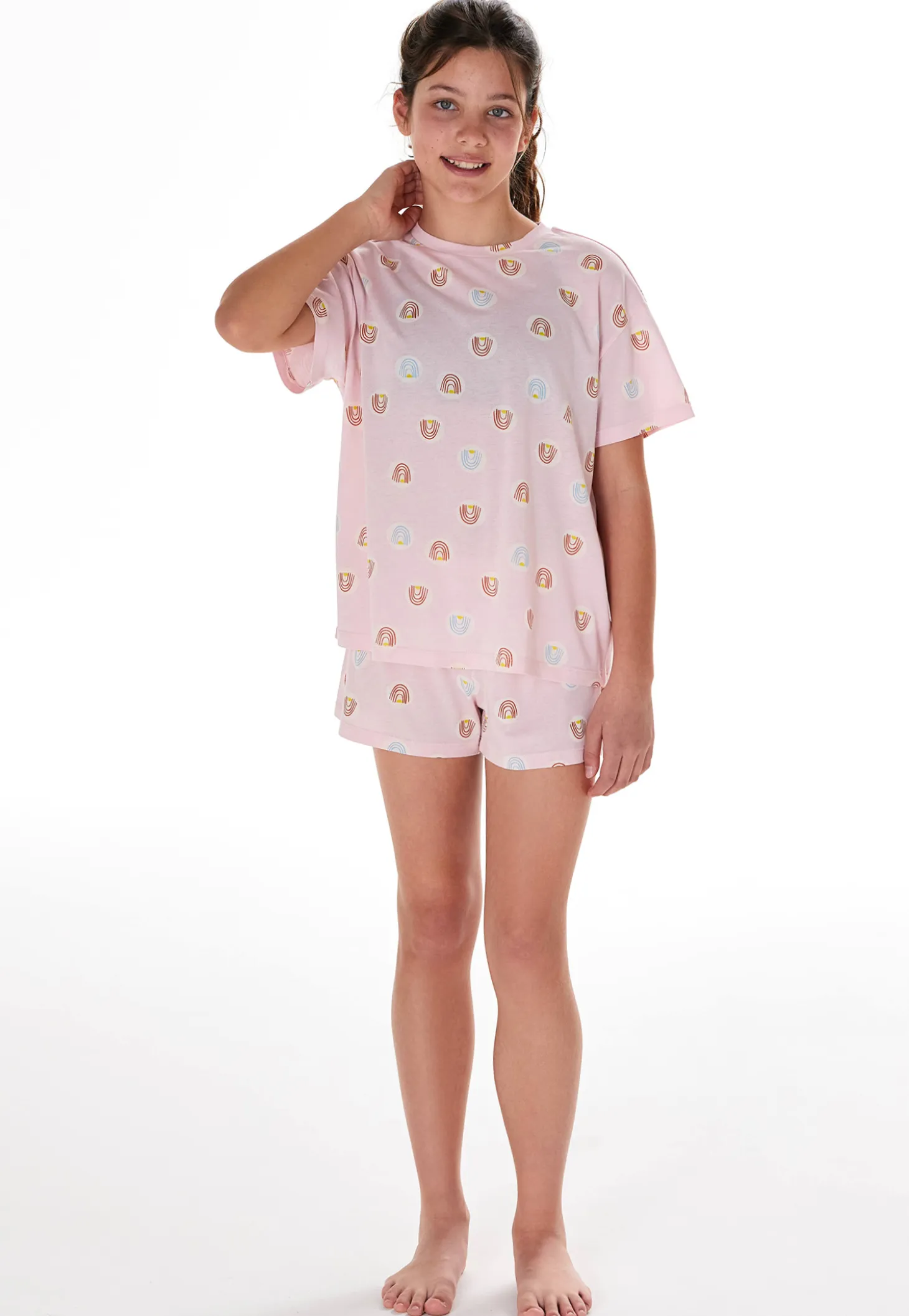 Schlafanzug kurz Regenbogen rosa - Teens Nightwear