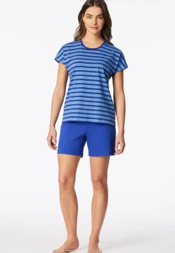 Schlafanzug kurz Ringel aqua - Casual Essentials