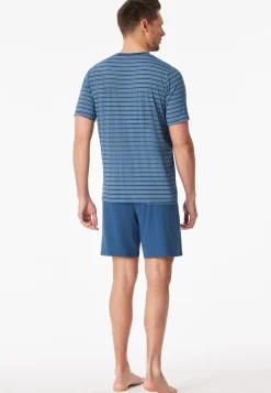 Schlafanzug kurz Ringel atlantikblau - Long Life Soft