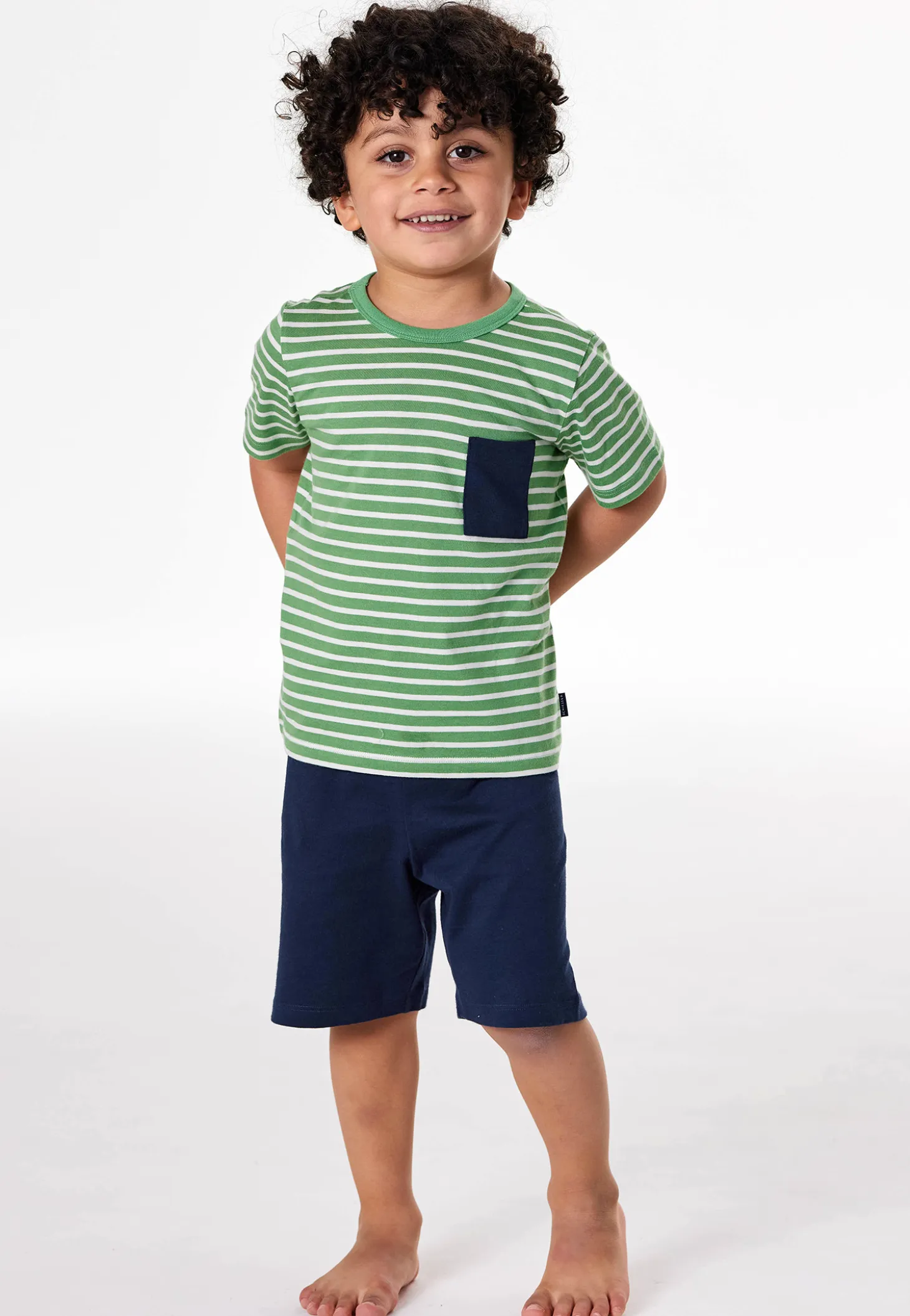 Schlafanzug kurz Ringel linde - Kids Nightwear