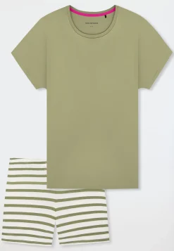 Schlafanzug kurz Ringel linde - Casual Essentials