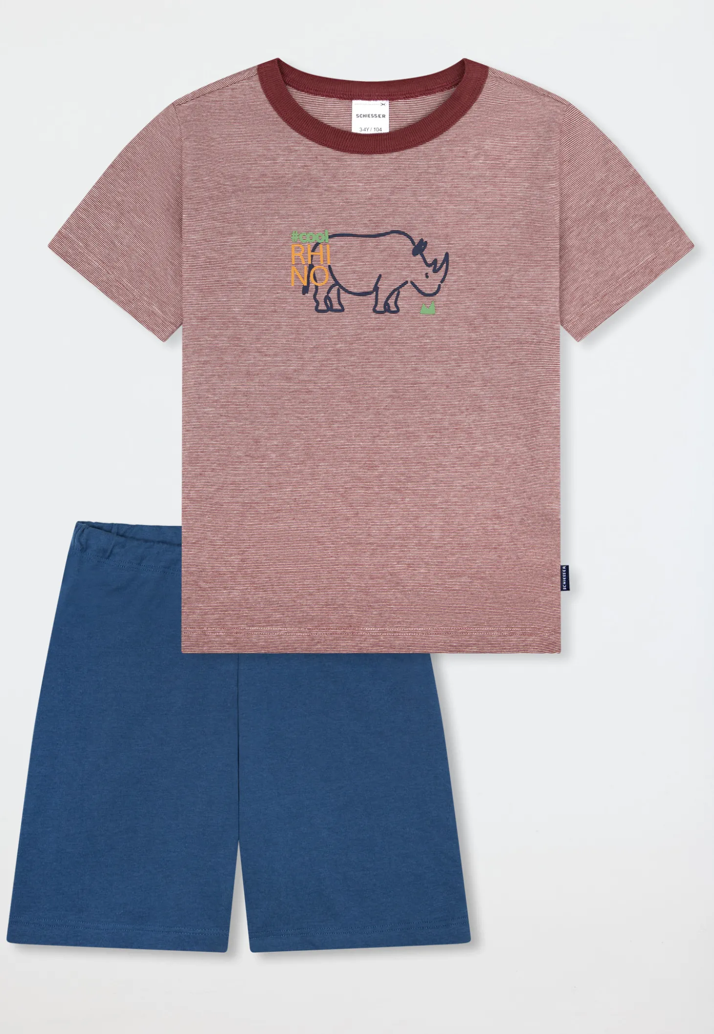 Schlafanzug kurz Ringel Nashorn rot - Kids Nightwear