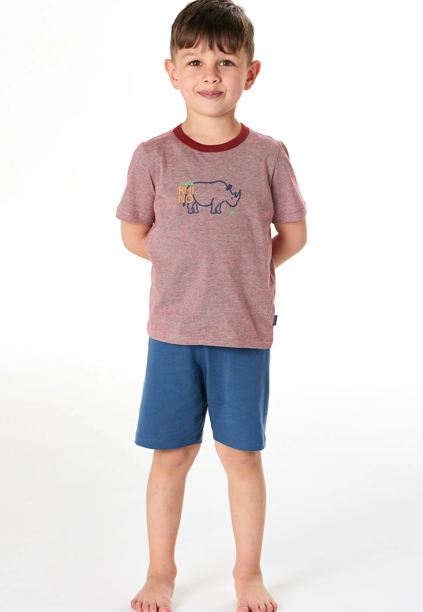 Schlafanzug kurz Ringel Nashorn rot - Kids Nightwear