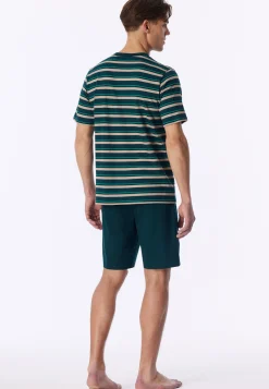 Schlafanzug kurz Ringel tiefseegrün - Casual Nightwear