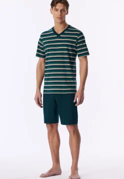 Schlafanzug kurz Ringel tiefseegrün - Casual Nightwear
