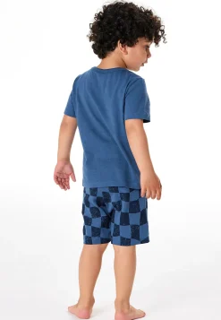 Schlafanzug kurz Skate Karos atlantikblau - Kids Nightwear