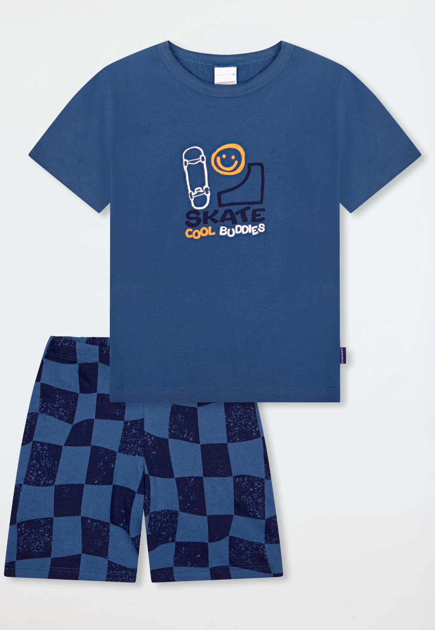 Schlafanzug kurz Skate Karos atlantikblau - Kids Nightwear