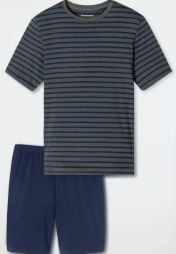Schlafanzug kurz Streifen anthrazit - Casual Essentials