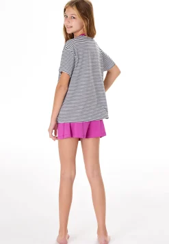Schlafanzug kurz Streifen Zitrus fuchsia - Teens Nightwear
