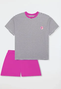 Schlafanzug kurz Streifen Zitrus fuchsia - Teens Nightwear