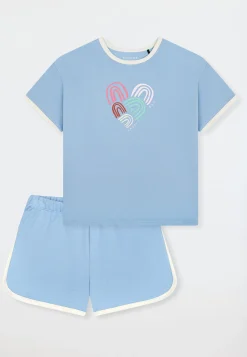 Schlafanzug kurz Sweatware Herz happy pacific blue - Teens Nightwear