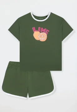 Schlafanzug kurz Sweatware Lime oliv - Teens Nightwear
