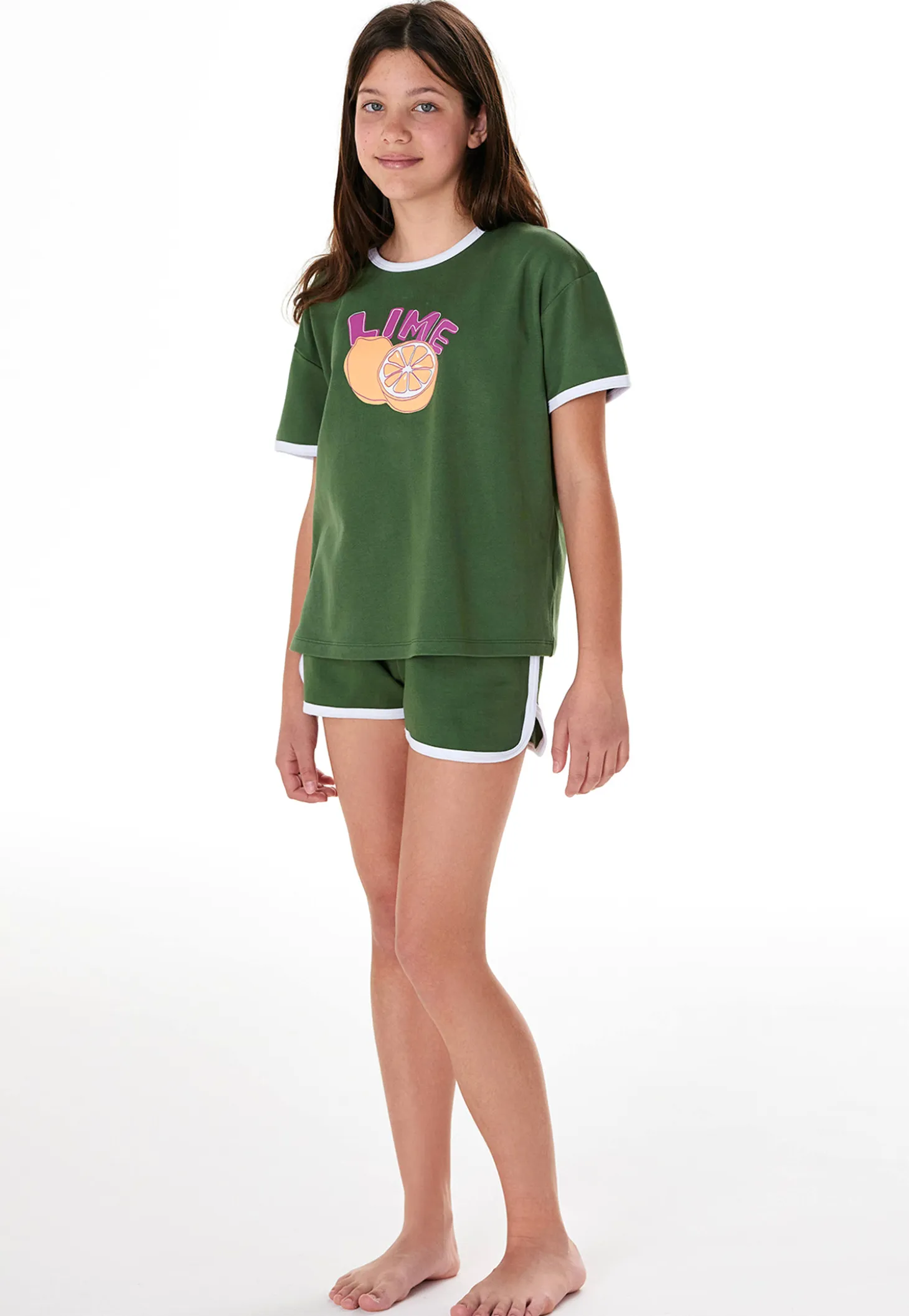 Schlafanzug kurz Sweatware Lime oliv - Teens Nightwear
