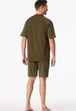 Schlafanzug kurz Tie-Dye-Effekt oliv - Modern Essentials