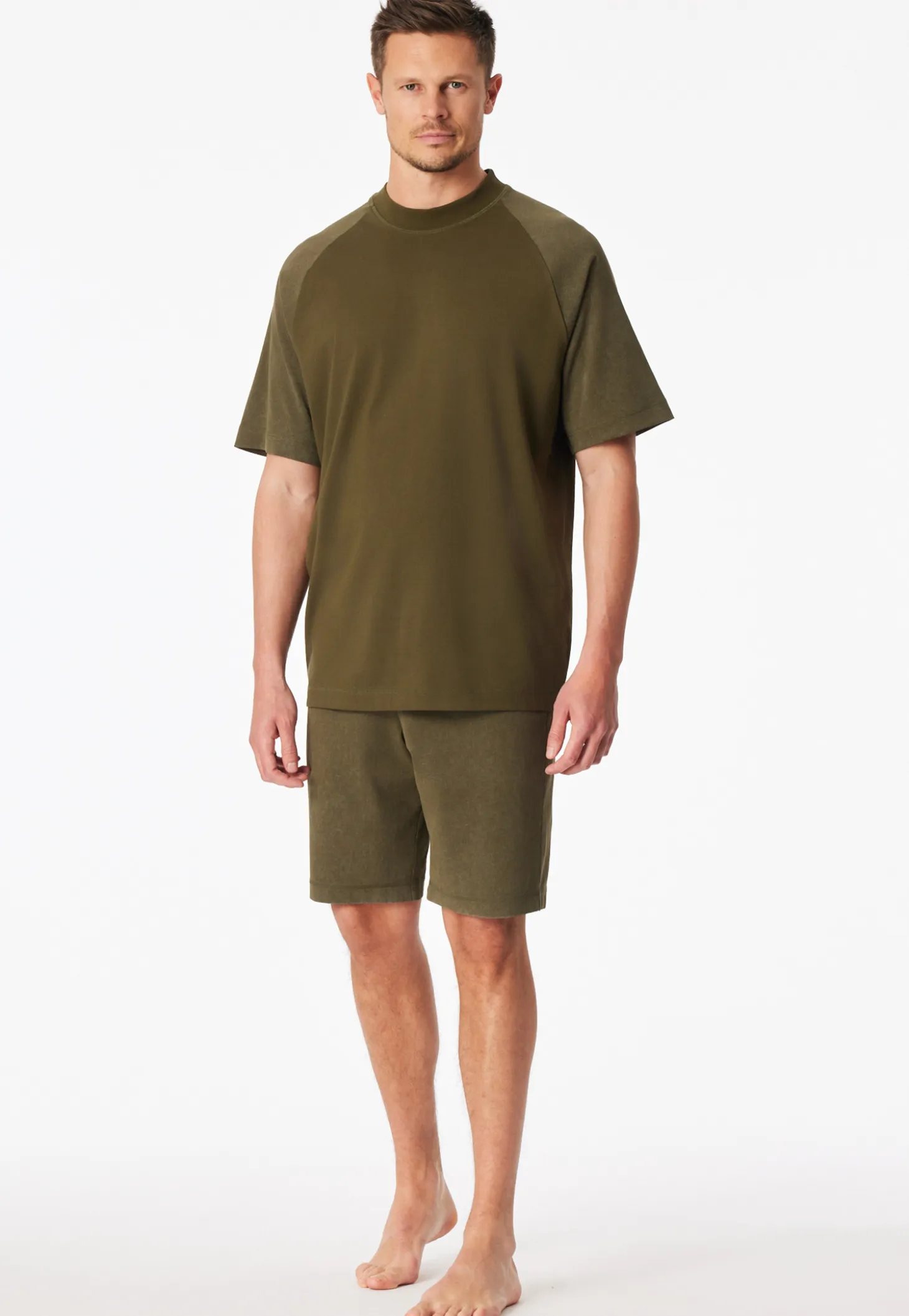 Schlafanzug kurz Tie-Dye-Effekt oliv - Modern Essentials