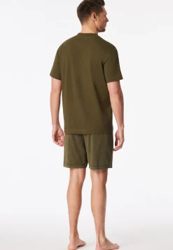 Schlafanzug kurz Tie-Dye-Effekt oliv - Modern Essentials
