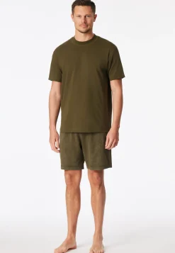 Schlafanzug kurz Tie-Dye-Effekt oliv - Modern Essentials