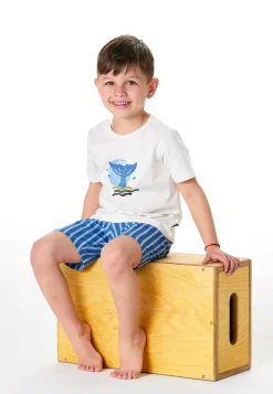 Schlafanzug kurz Wal Streifen off-white - Kids Nightwear