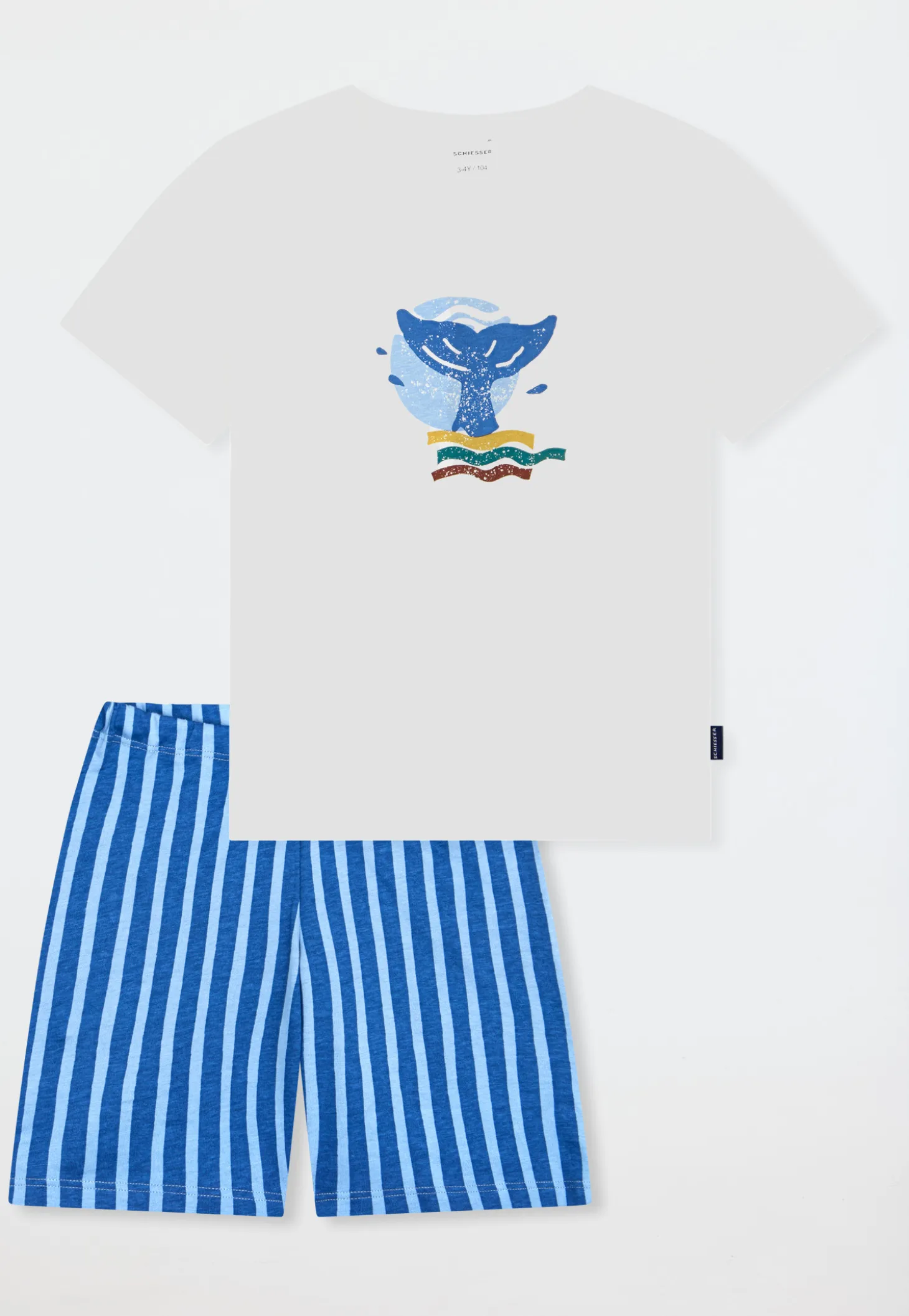 Schlafanzug kurz Wal Streifen off-white - Kids Nightwear