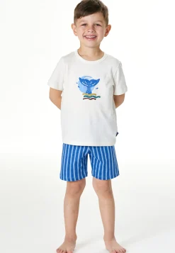 Schlafanzug kurz Wal Streifen off-white - Kids Nightwear