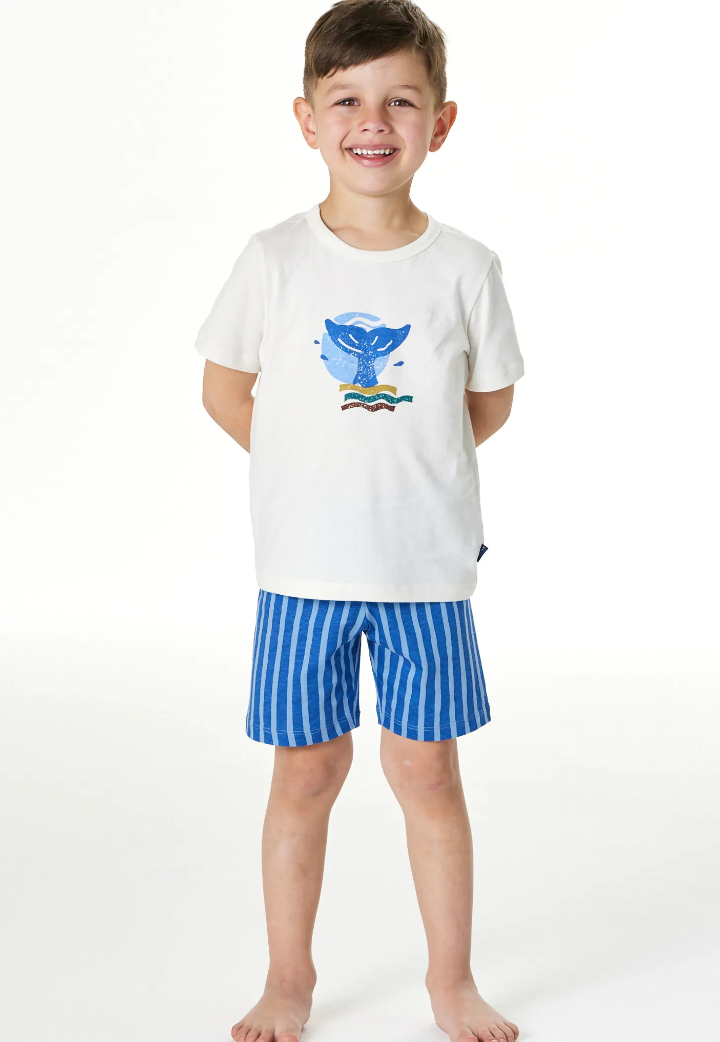 Schlafanzug kurz Wal Streifen off-white - Kids Nightwear