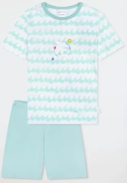 Schlafanzug kurz Wellen Delfin türkis - Kids Nightwear