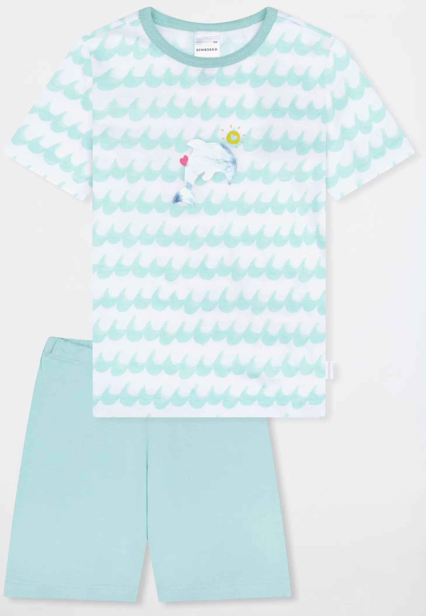 Schlafanzug kurz Wellen Delfin türkis - Kids Nightwear