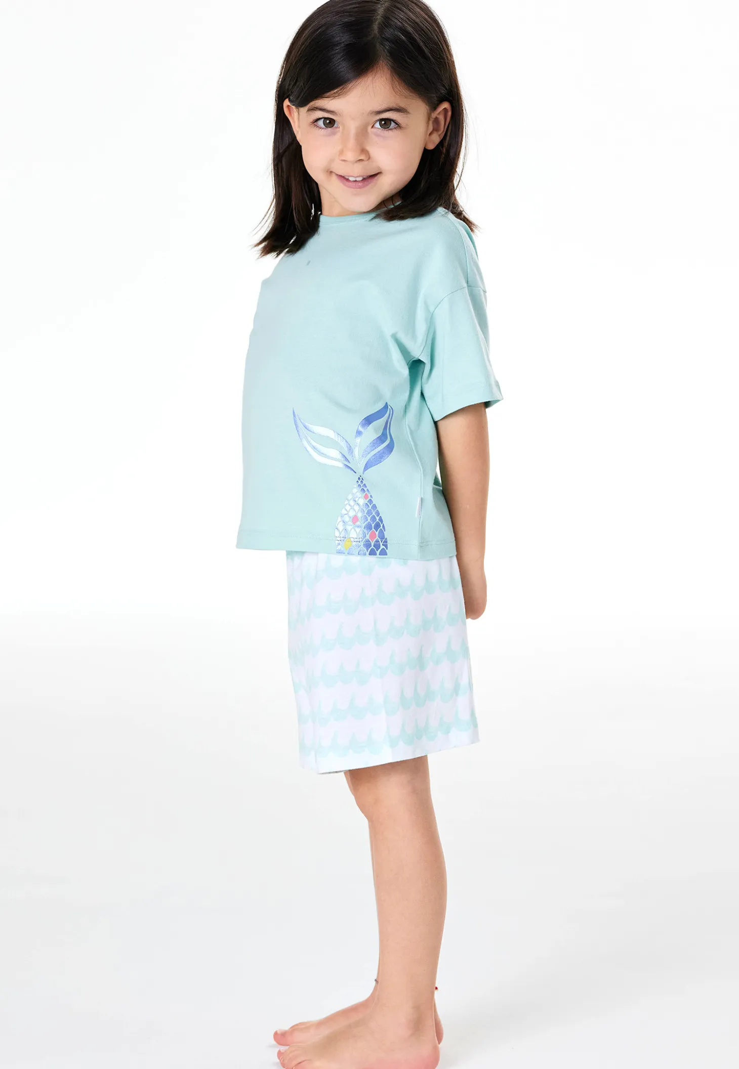 Schlafanzug kurz Wellen Fisch türkis - Kids Nightwear