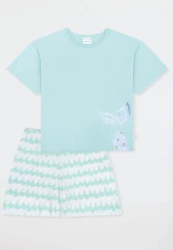 Schlafanzug kurz Wellen Fisch türkis - Kids Nightwear