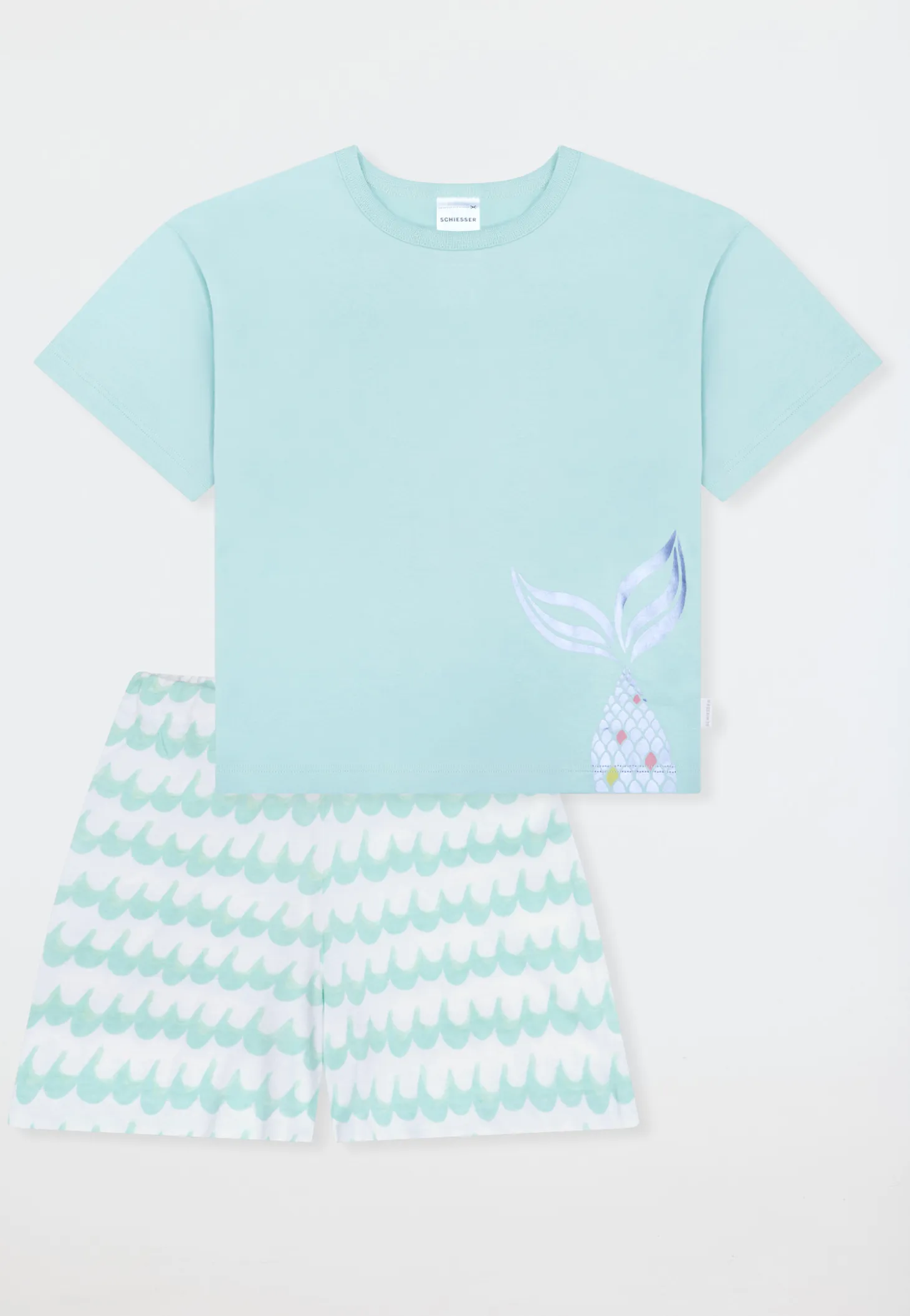 Schlafanzug kurz Wellen Fisch türkis - Kids Nightwear